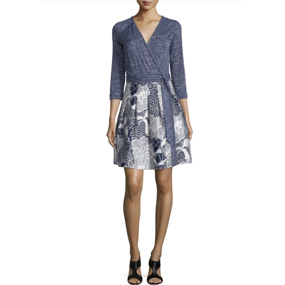 Diane Von Furstenberg Navy and White Floral Wrap Dress